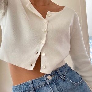 Cropped off white cardigan